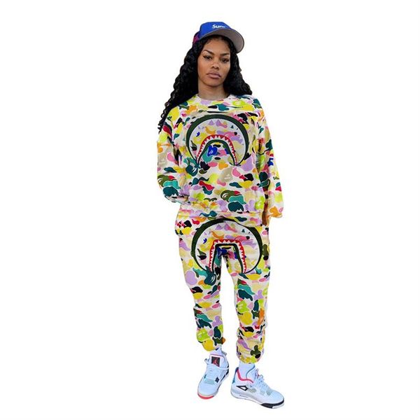 

womens tracksuit new designers t shirts pants set winter t-shirt legging pants 2pcs/set cartoon camouflage printing clothes set e112303, White