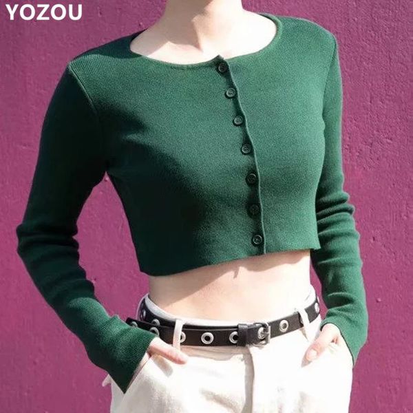 

harajuku long sleeve knitwear candy color black green cardigan solid single breasted cropped cardigan sweater yl-51, White