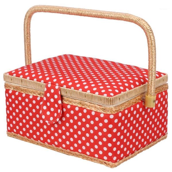 

medium sewing basket organizer fabric bag sewing basket red polka dots1