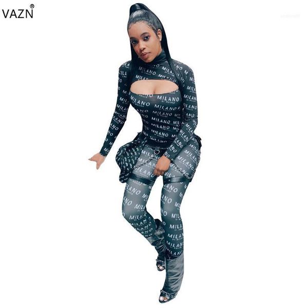 

vazn 2019 spring women long jumpsuits lette o-neck full sleeve hollow out skinny bodycon romper smd580911, Black;white