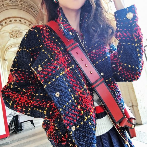 

earth shop plaid woven short college tweed coat, Black