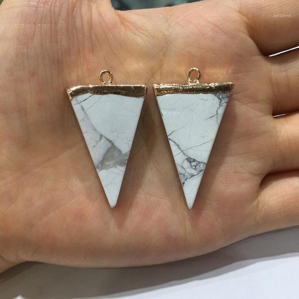 

natural stone triangle shape charm pendant white turquoises for necklace earring accessories or jewelry making diy size 25x40mm1, Bronze;silver