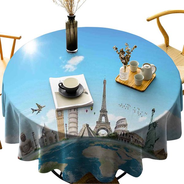 

luxurious round table cloth wrinkle resistant famous monuments of pisa taj mahal giza pyramids paris landmarks theme