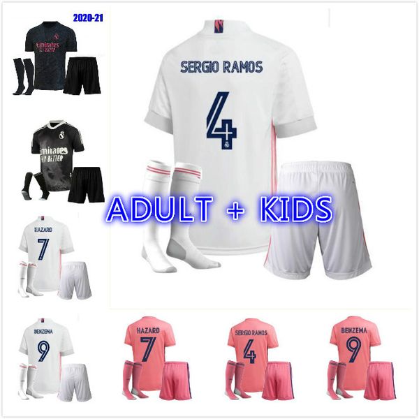 

20 21 real madrid men soccer jerseys hazard jovic benzema 2020 2021 vinicius rodrygo modric football kit shirt set with socks, Black