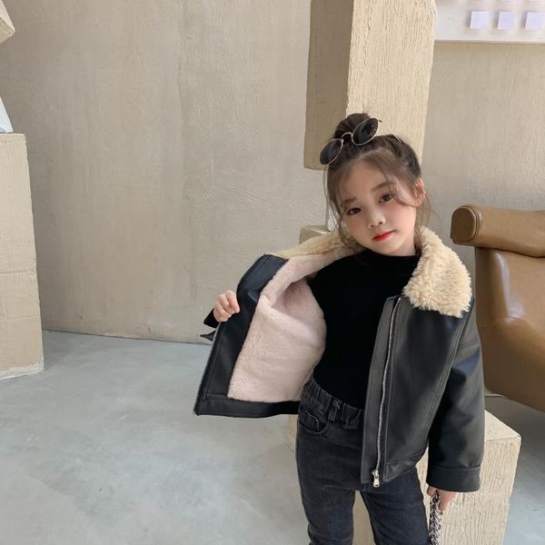 

winter coats 2020 fashion girls soft fleece thicken leather jackets for girls 2-7 years kids children fashion warm lining zipper coats, Blue;gray