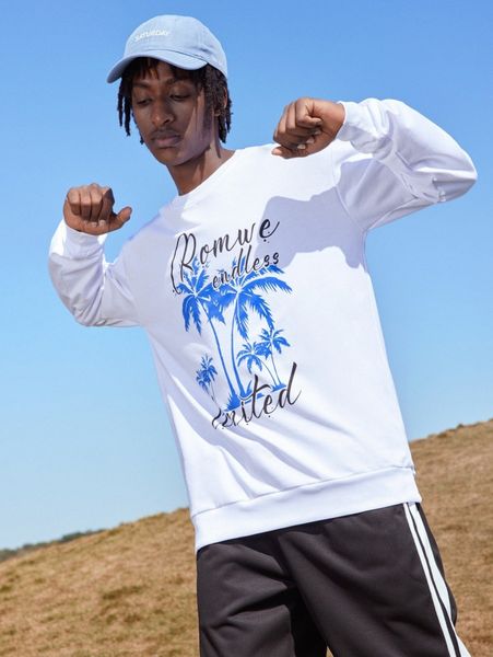 

romwe guys tropical & letter graphic sweatshirt d7hi#, Black