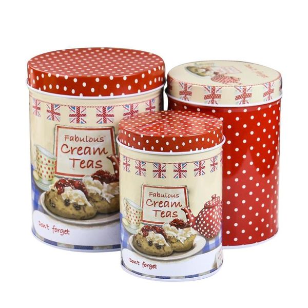 

3pcscream teas design tinplate tin storage case round shape iron cookie container metal storage box candy can christmas gift box, Pink;blue