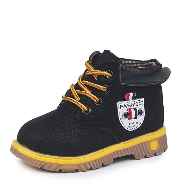 

jgvikoto boys winter boots kids martin boots lace-up fashion classical children snow boots with warm cotton 4 colors size 21-30 y201028, Black;grey