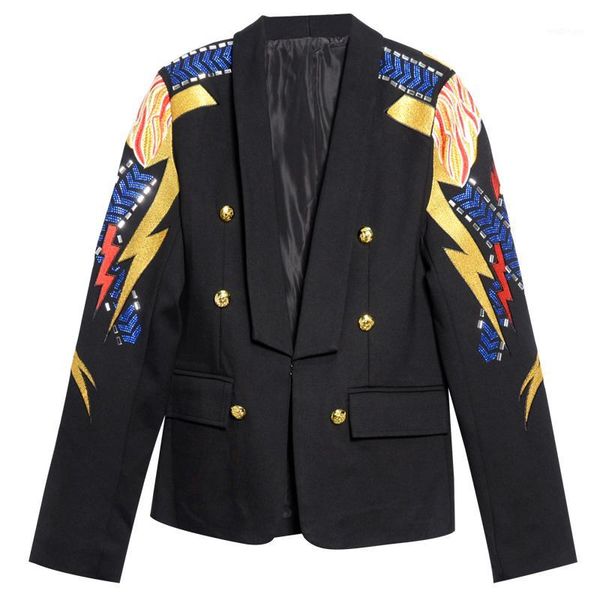 

2019 new men's jacket elegant retro court embroidered suit jacket casual slim small suit plus size stage hip-hop singer costumes1, White;black
