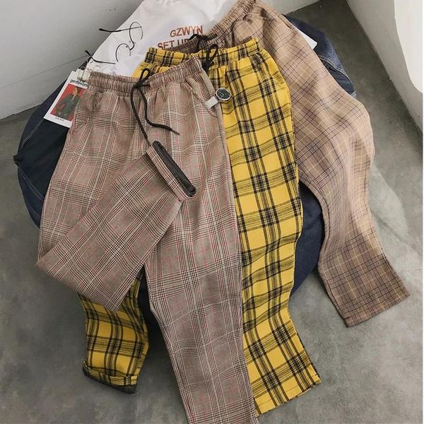 

streetwear black plaid pants men joggers 2020 mens straight harem pants men korean hip hop trousers plus size