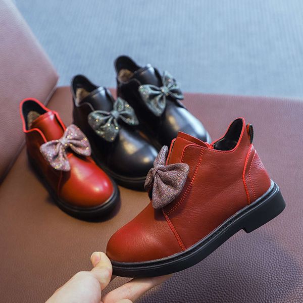 

girls' short 2020 autumn and winter new children' single british fashion princs boots plush leather cotton sho, Black;grey