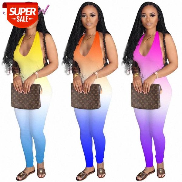 

women summer gradient print halter v-neck backless night party club bodycon jumpsuit ouyfit streetwear rompers overalls #d326, Black;white