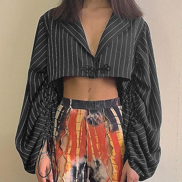 

office ladies black striped coat womens autumn fashion elegant short jacket high street casual loose coat, Black;brown
