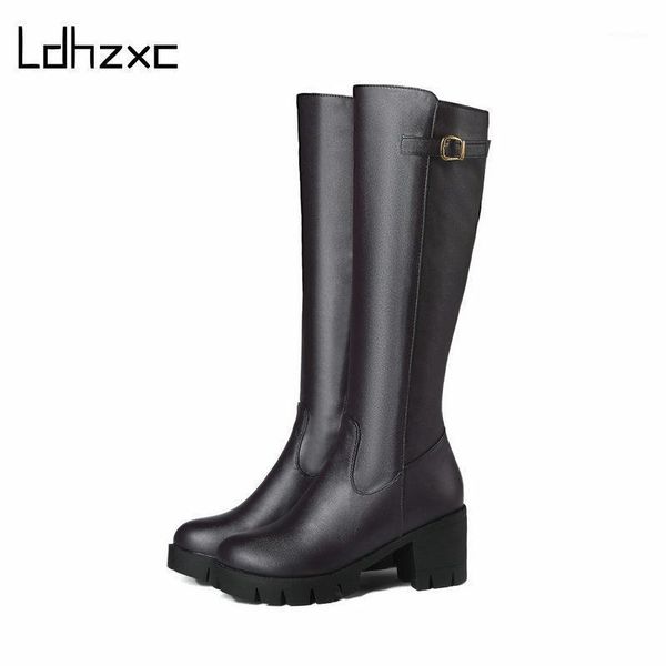

ldhzxc new pu leather western boots winter women knee high boots night club shoes woman big size 46 square heels black1, Black