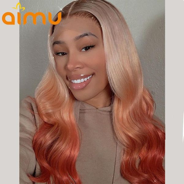 

613 ombre blonde brazilian water wave hd transparent lace front wigs highlight 99j burgundy red lace frontal wigs pre plucked, Black;brown