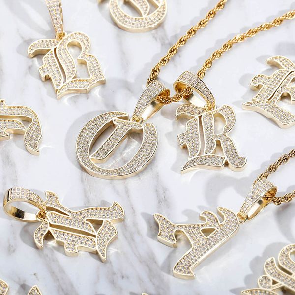 

gold plated bling cz stone vintage a-z letter pendant necklace with 3mm 24inch twisted chain nice gift for girls women, Silver