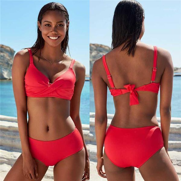 

bikinis set 2021 swimwear women solid red print floral push up bikini high waist swimsuit female beachwear two piece suit s-l1