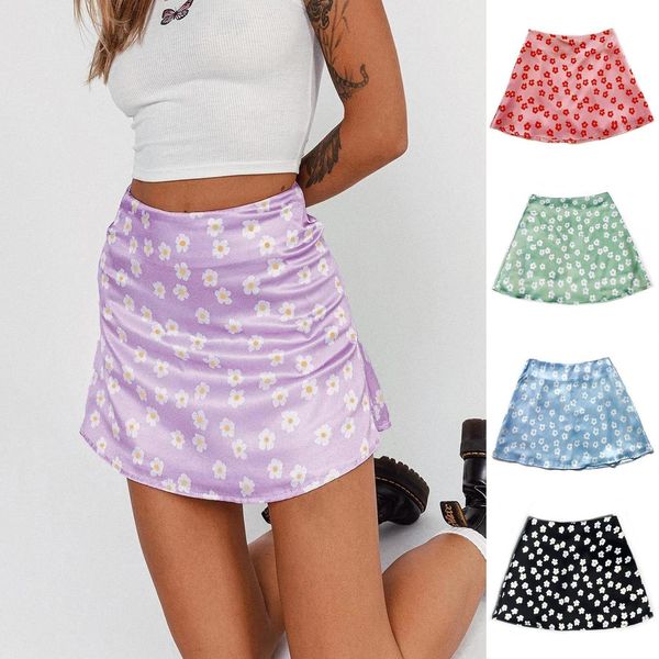 

mini skirt elegant boho skirts womens high waist skirt floral satin skirt short kawaii skirts womens purple a line, Black