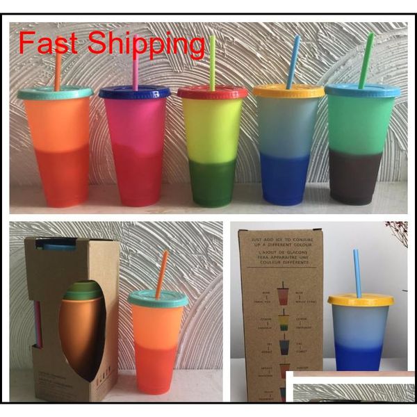 

with lid straw changing color mugs tumblers magic plastic drinking cup environmental protection coffee mug 5 colors r8kaa