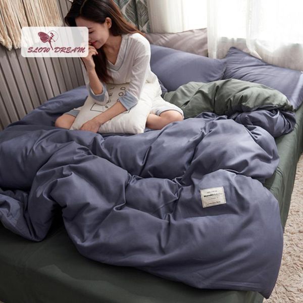

bedding sets slowdream purple duvet cover gray flat sheet home decor set double  king fitted corner elastic band
