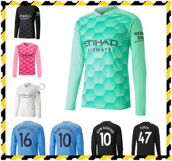 

long sleeve 20 21 kun aguero sterling de bruyne silva g.jesus sane 2020 2021 soccer football shirt sets uniform jersey, Black;yellow