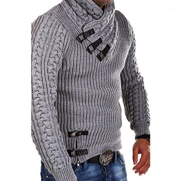 

mens 2020 buckle sweater cardigan autumn winter fashion warm thick hedging turtleneck knitting jumper sweaters1, White;black