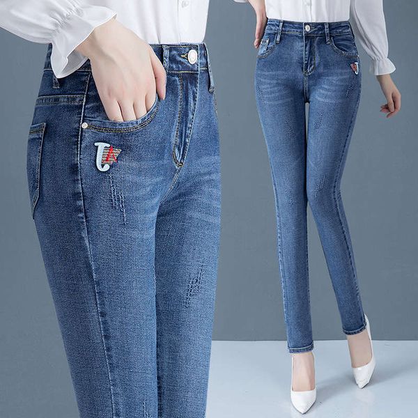 

jeans nine point autumn dress 2020 new high waisted slim pencil leggings tight women's pants, Blue