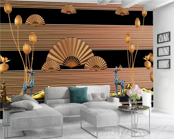 Clássico 3d Wallpaper Premium e elegante Quarto Fan ouro Wallpaper Home Decor Sala Wallcovering HD 3D Wallpaper