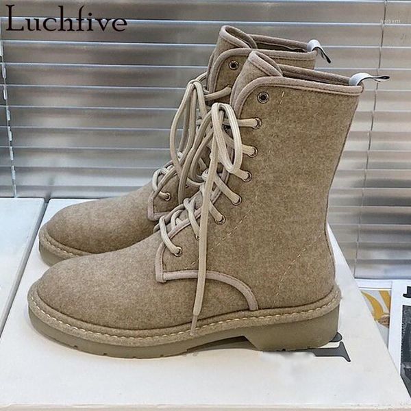 

boots runway lace up ankle round toe ladies shoes square heels femme high beige women's1, Black