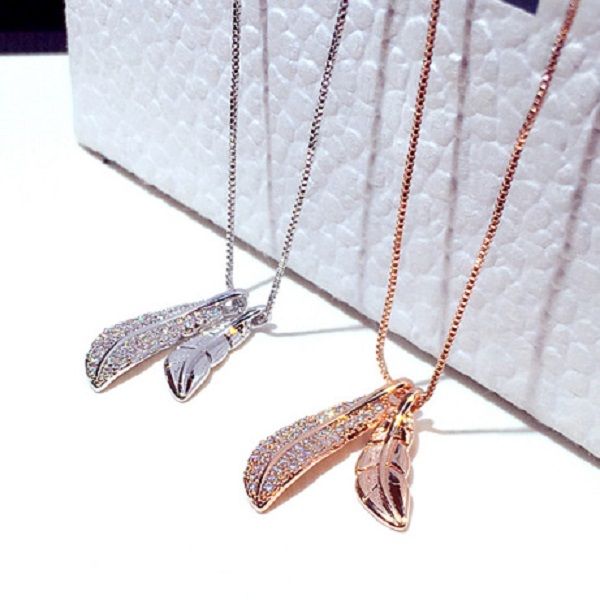 

sparkle on diamond zircon fashion designer lovely leaves short choker pendant necklace for women girls rose gold silver