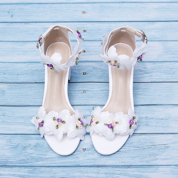 

flowers women's crystal sandals bombs seven inches block heels high wedding shoes jwum, Black