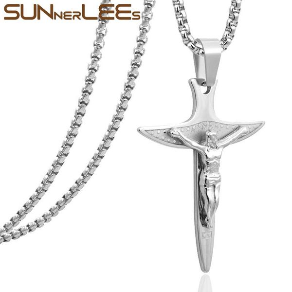 

pendant necklaces sunnerlees 316l stainless steel jesus christ cross necklace beads link chain men women gift sp214, Silver