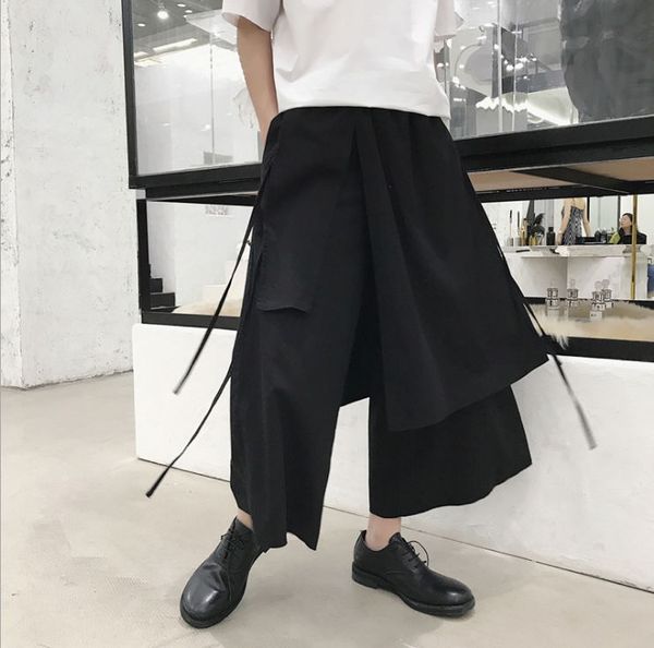 

summer dark men's loose casual pants hair stylist wide-leg skirt pants black trendy male harem cropped pants