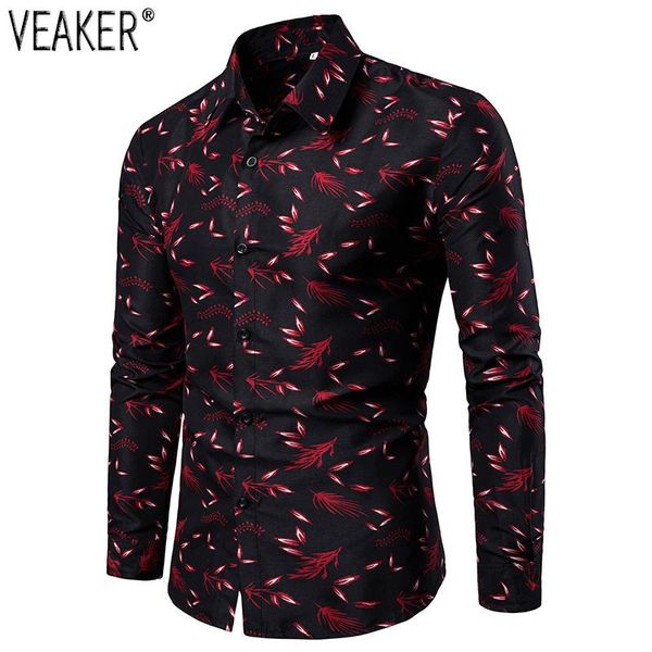 

2020 new men's printed shirts male slim fit long sleeve shirt men red black floral print casual shirts plus size -4xl, White;black
