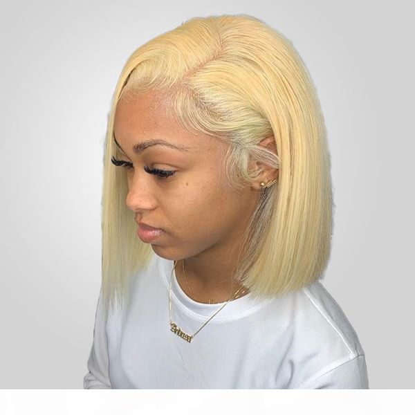 

short lace front wigs 613 blonde colored virgin peruvian glueless pre plucked full lace short blonde lace front wig for women, Black;brown