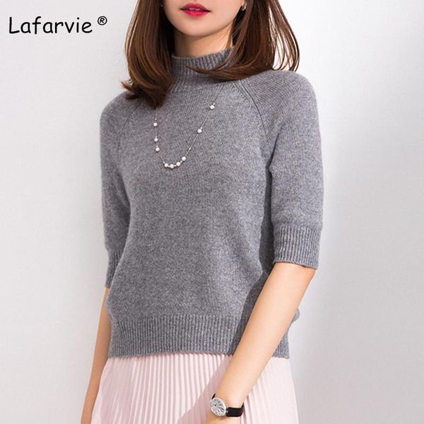 

lafarvie new slim knitted sweater women pullover half-sleeved turtleneck solid color cashmere sweater knitting bottoming shirt1, White;black