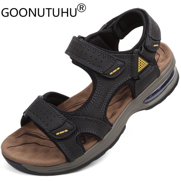 

2020 new style men's sandals genuine leather cow summer platform breathable shoes man youth fashion casual beach sandals for men t20042, Black