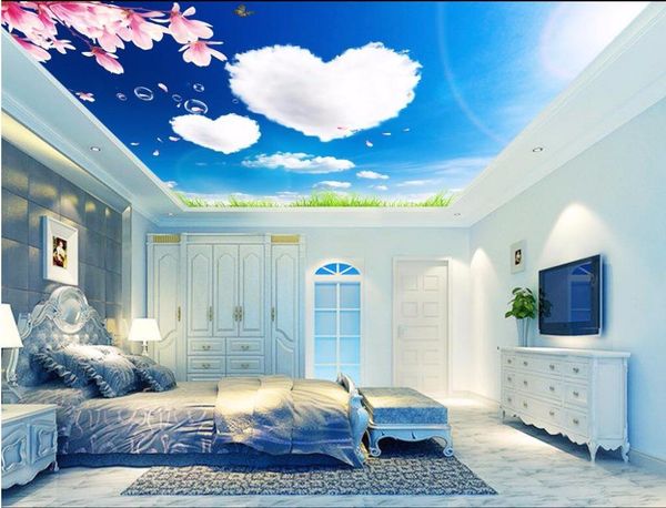 

wallpapers custom po 3d ceiling murals wallpaper white clouds peach blossom of love home decor wall for walls 3 d