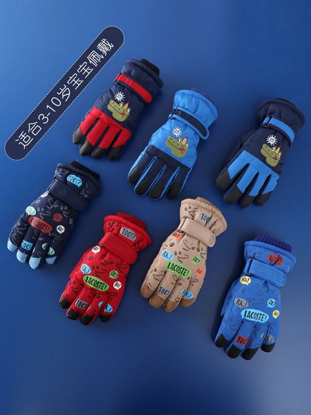 

children's ski gloves big boys primary school students warm plush thickened cotton waterproof five fingers autumn and winter