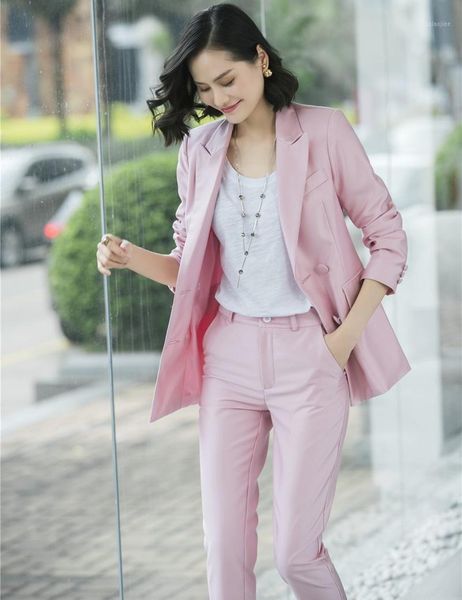 

elegant pink autumn winter formal business suit with jackets and pants ladies blazers pants suits women trousers sets1, White