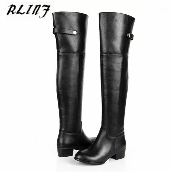

rlinf flat heel with 4.5cm over the knee new leather women's boots1, Black