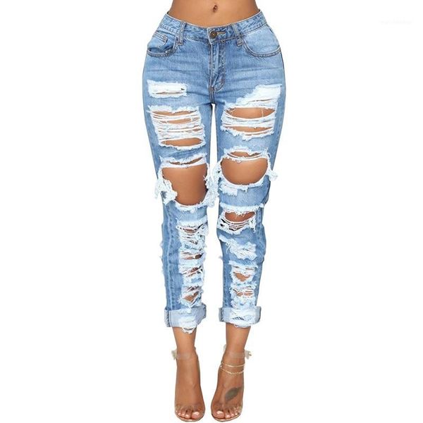 

fashion ripped jeans for women denim straight pants trousers mid waist casual skinny jeans torn jeggings boyfriend 20201, Blue