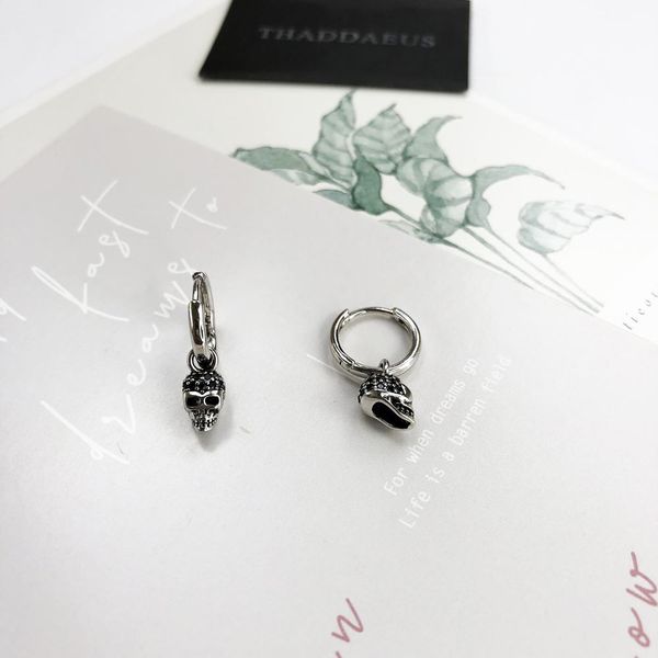 

черный cz pave череп креол навесной обруч серьги серьги мода хорошие украшения для женщин men2019 ts подарок в 925 стерлингового серебра wmt, Bronze;silver