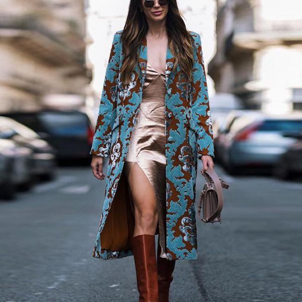 

2020 vintage ethic print button pockets warm woolen long coat for women fashion winter warm coat streetwear chaqueta mujer1, Black