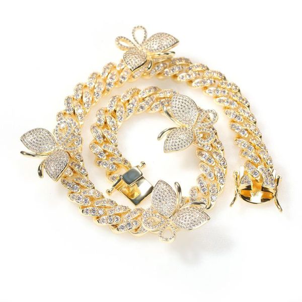 

chains 12mm cz rotate butterfly necklace iced out zircon luxury bling jewelry fashion hiphop for men, Silver