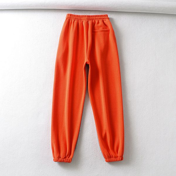 

2021 new womens drawstring pants spring streetwear high waist gray orange long trousers for female isqt, Black;white