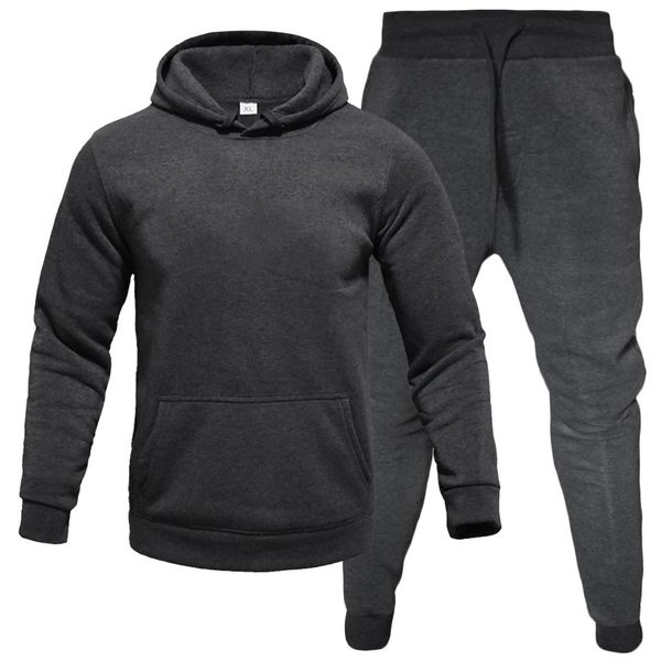 

causal men women sport suits fleece sweatsuits sport jogger autumn winter pollover hooded hoodies sport pants sportwear tracksuits, Gray