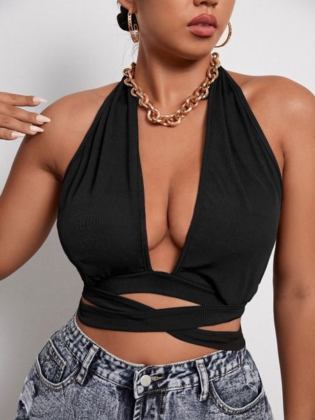 

plus tie backless halter m7bs#, Black