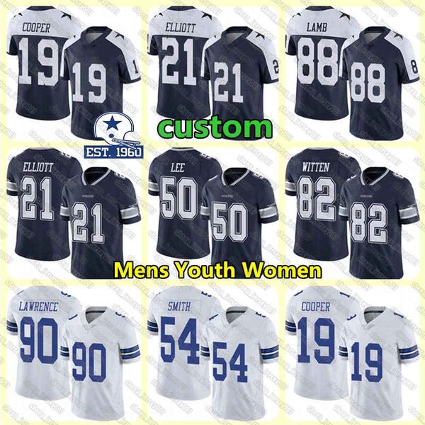 

88 ceedee lamb 21 ezekiel elliott 19 amari cooper 4 dak prescott 55 vander esch 90 lawrence dallas cowboy 2020 football jersey, Black;red