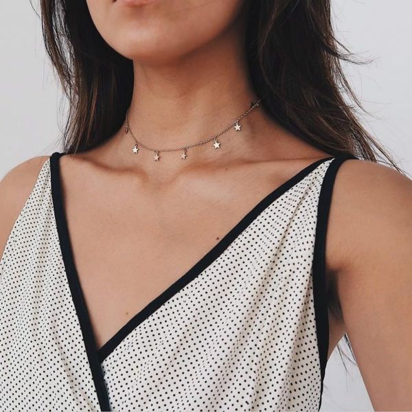 

gold color star party women's pendant necklace fashion female choker necklaces jewelry simple ladies pentagon-star jewelry gifts, Golden;silver